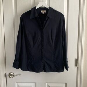 Talbots Black Long Sleeve Button Down Shirt w/Seamed Pinstripe Details Size 16WP